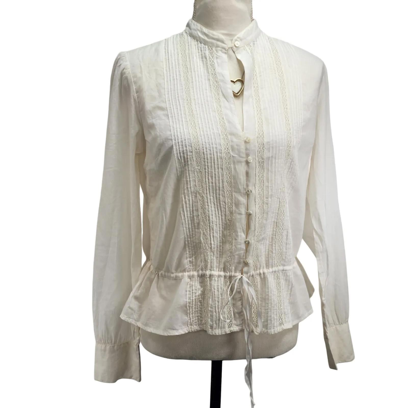 Lucky Brand. Y2k, 100% Cotton Semi Sheer Long Sleeve Blouse. Size: M